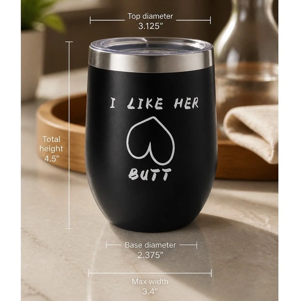 Funny Couples Wine Tumbler Set Black White 12oz With Lids His‎ Beard Her Butt